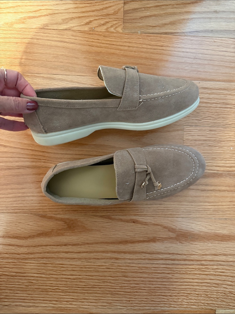 Women’s “like new” Suede Penny Loafers in Taupe